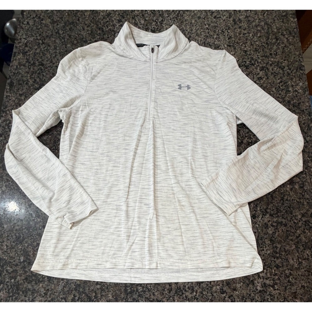 Under Armour Mens XL Quarter Zip Pullover Gray‎ White Heather Space Dye HeatGear